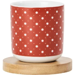 4 gobelets avec sous tasses en bois rouge et blanc