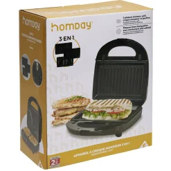 Appareil à croque monsieur 3en1 gaufre et grill 750W
