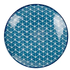 Assiette à dessert bleue motif grillagé blanc Urban