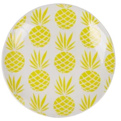 Assiette à dessert en faïence motif ananas blanc et jaune