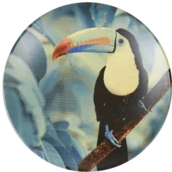 Assiette à dessert en faïence imprimé exotique toucan