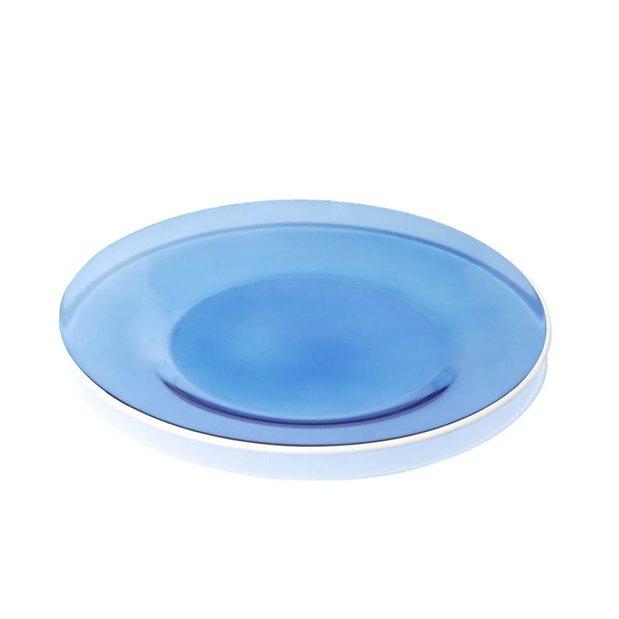 Assiette à dessert en verre bleu bord blanc Ø20cm