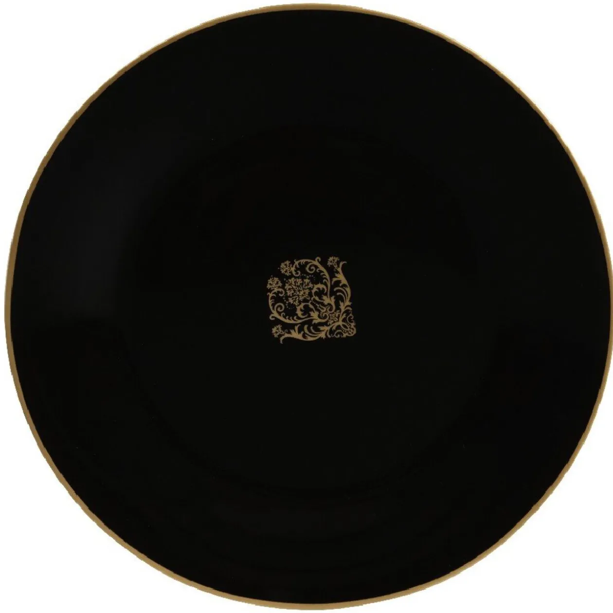 Assiette à dessert noire design médaillon doré