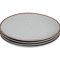 Assiette à dessert Oreige décor trèfles à bord rouge x4