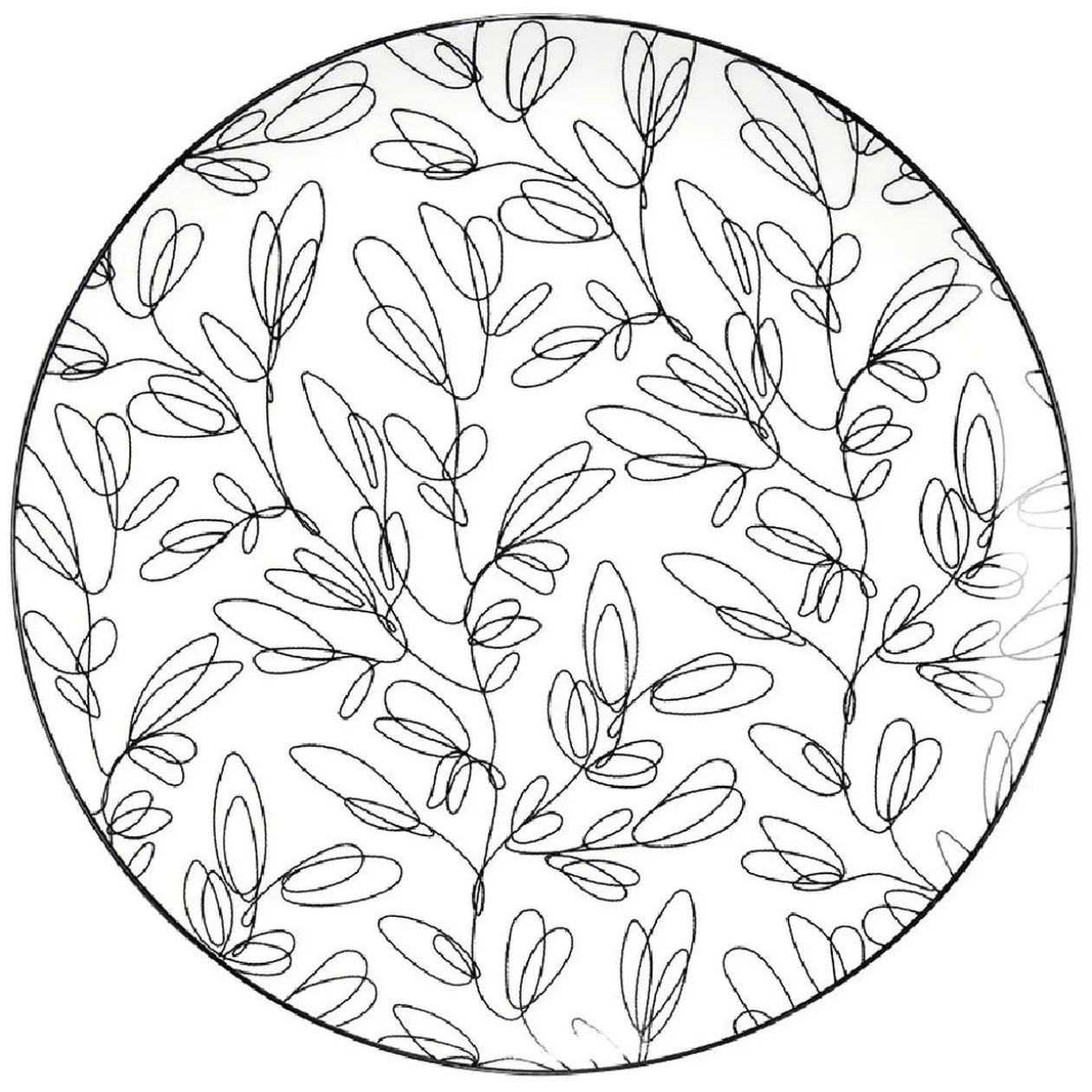 Assiette à dessert porcelaine motif feuillage noir blanc Ø19xH2cm