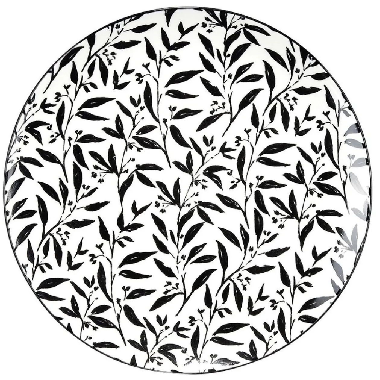 Assiette à dessert porcelaine motif feuillage noir blanc Ø19xH2cm
