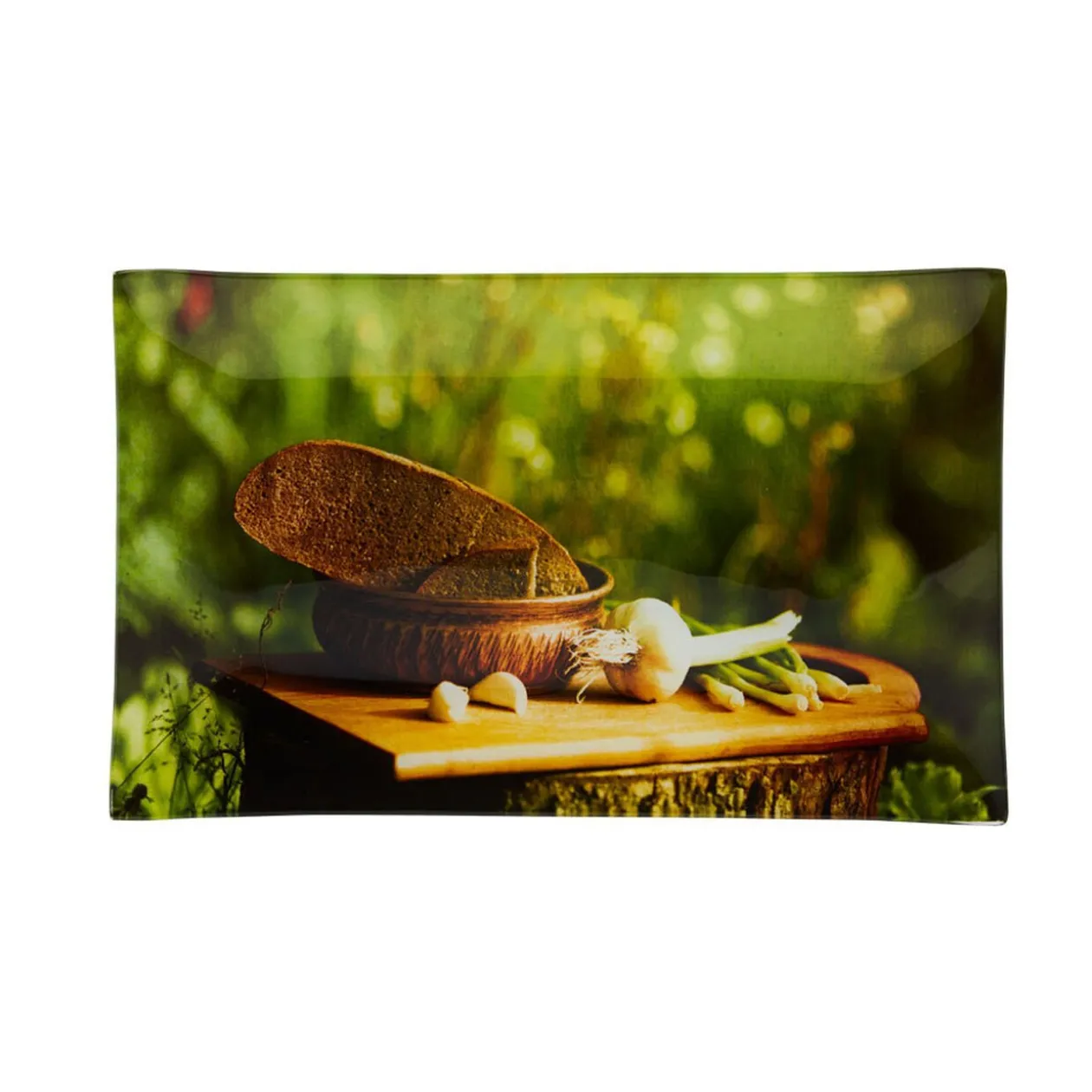 Assiette à dessert rectangulaire design ail et pain