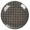 Assiette à dessert ronde blanche motif géométrique noir
