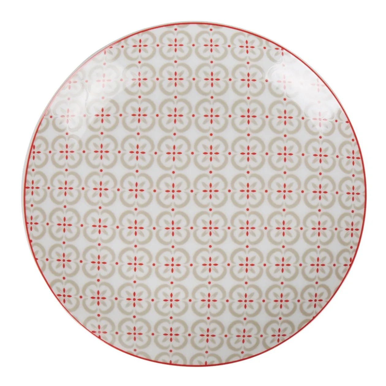 Assiette à dessert ronde campagne motif carreau de ciment rouge gris