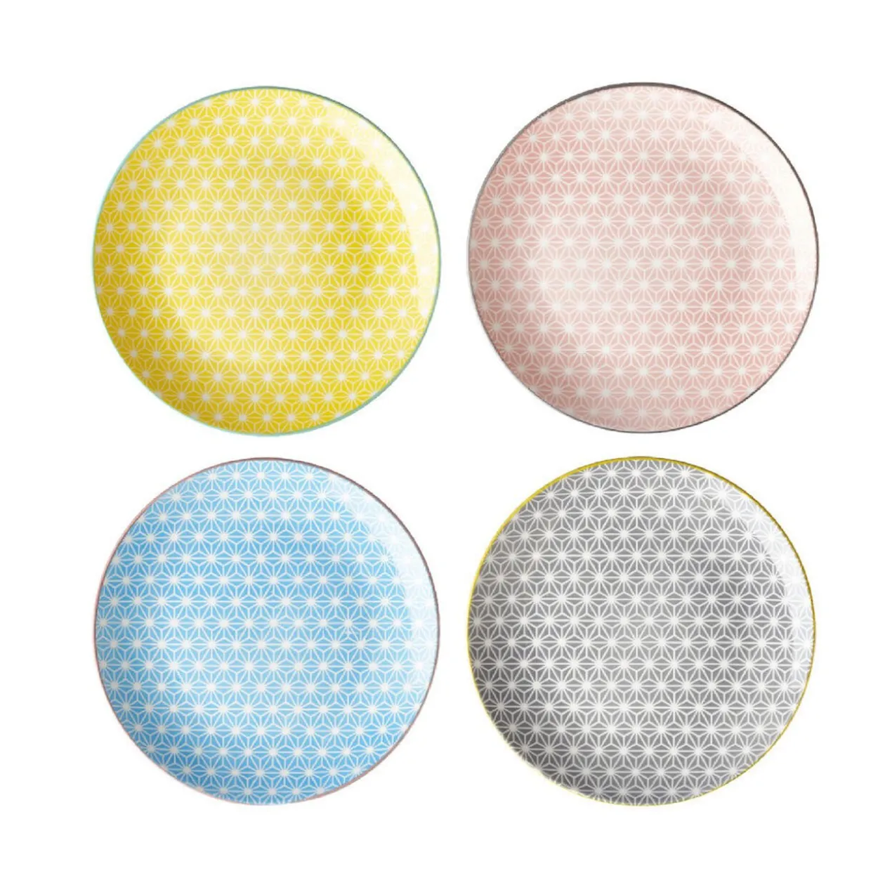 Assiette à dessert ronde carreau de ciment multicolore x4