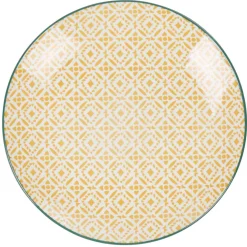 Assiette à dessert ronde motif carreau de ciment blanc et jaune