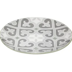 Assiette à dessert ronde motif carreau de ciment gris et blanc