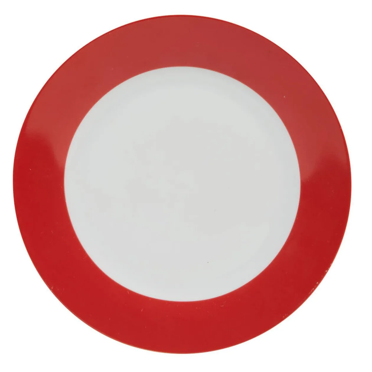 Assiette à dessert ronde rouge et blanche