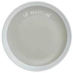 Assiette à dessert taupe contour blanc inscription Le marché