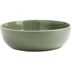 Assiette creuse faïence vert avec liseré crème