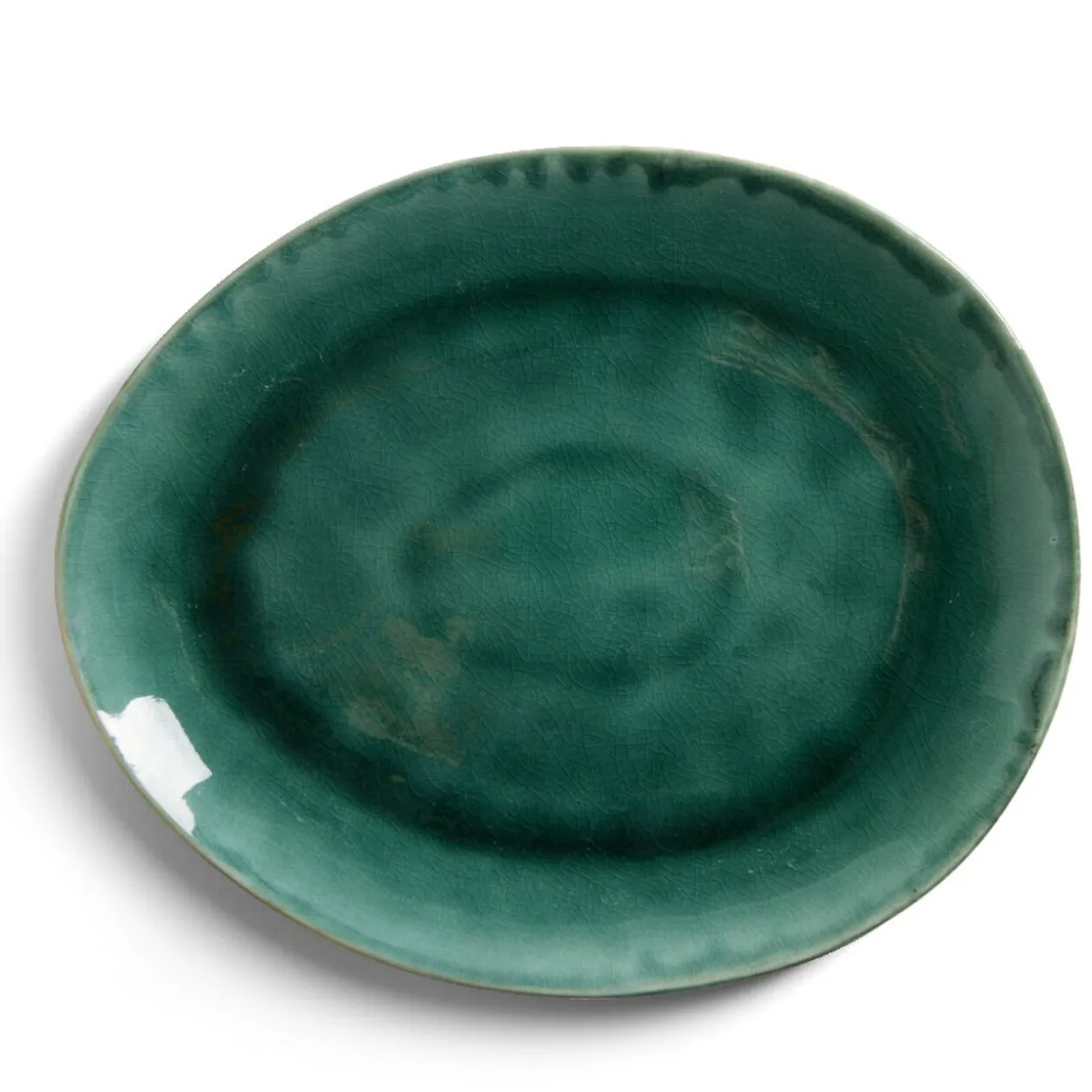 Assiette décore plate grès vert Ø28,5x24cm