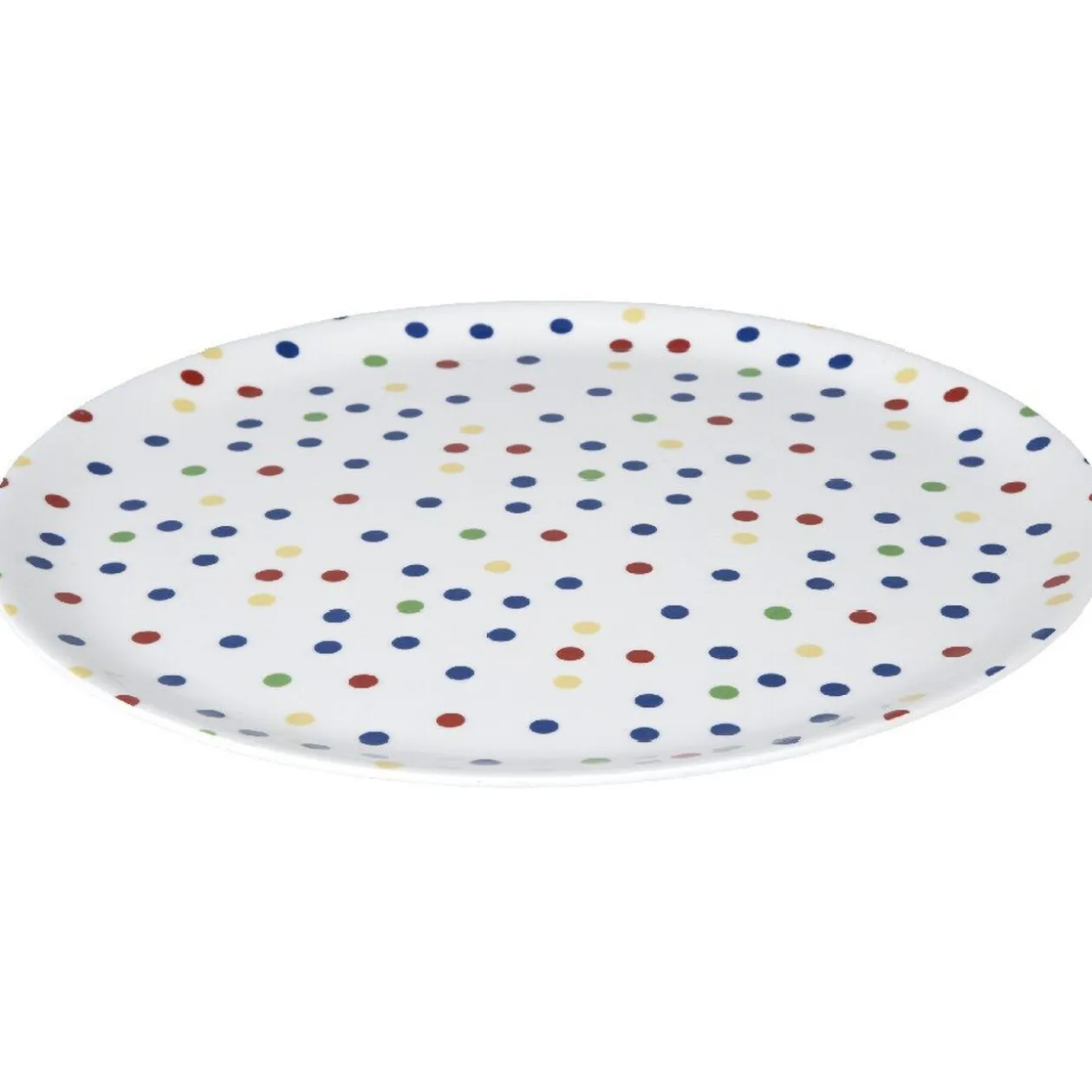 Assiette plastique blanche à pois multicolores