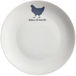 Assiette plate beige motif poule