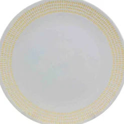 Assiette plate blanche contour grains de riz jaunes