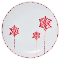 Assiette plate blanche décor flocons rouges
