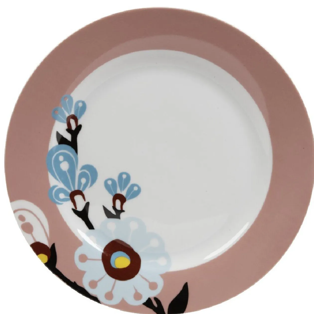 Assiette plate blanche et rose décor fleurs