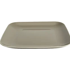 Assiette plate carré en grès taupe et blanche