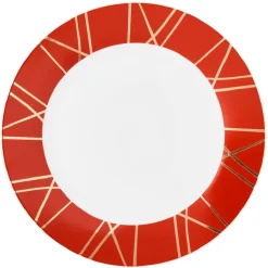 Assiette plate en porcelaine rouge détail doré