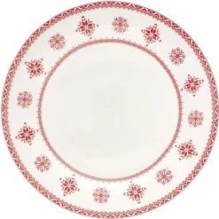 Assiette plate en porcelaine blanche motif Noël flocons rouges