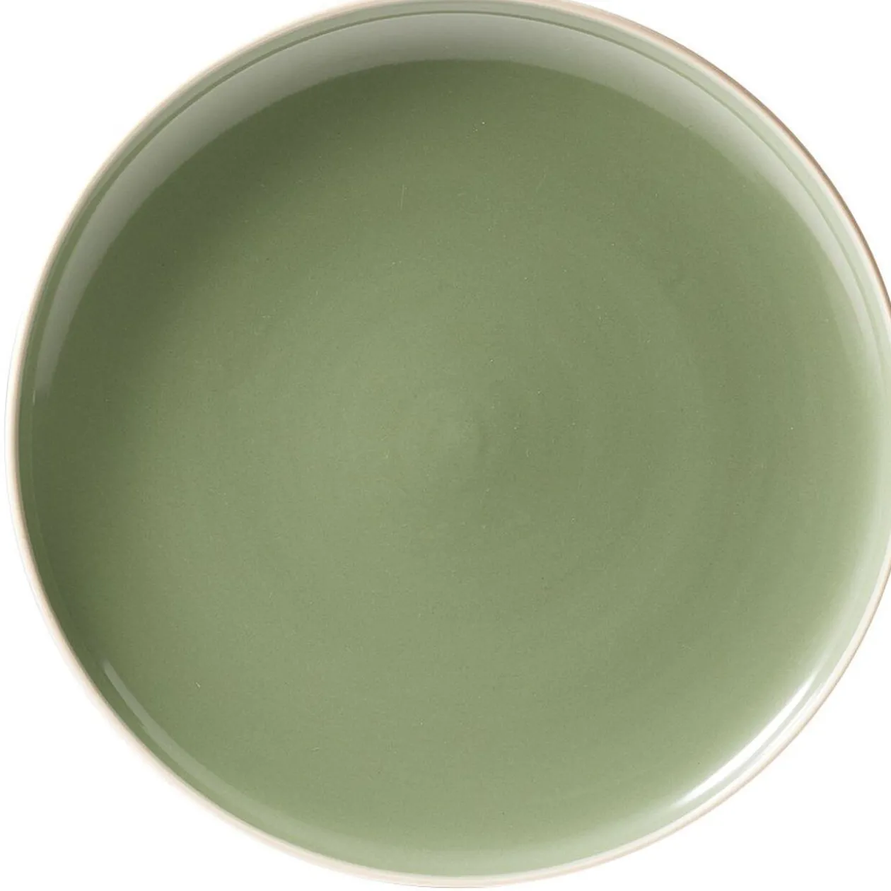 Assiette plate faïence vert avec liseré crème