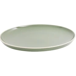 Assiette plate faïence vert avec liseré crème