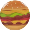Assiette plate forme ronde style fast food motif hamburger