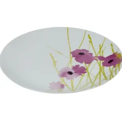 Assiette plate ronde blanche motif pavot violet