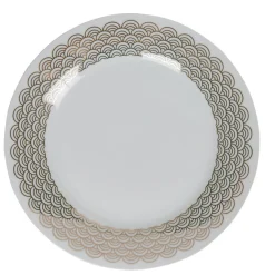 Assiette plate ronde blanche bordure dorée vague seigaiha