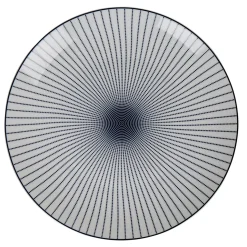Assiette plate ronde blanche rayon bleu