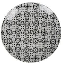 Assiette plate ronde carreaux de ciment blanc noir Dakar