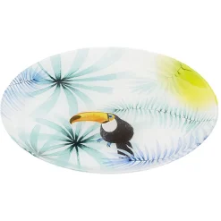 Assiette plate ronde en verre motif toucan exotique