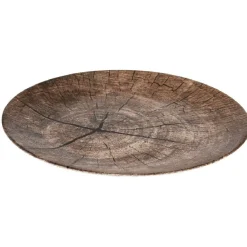 Assiette plate ronde motif rondin de bois marron