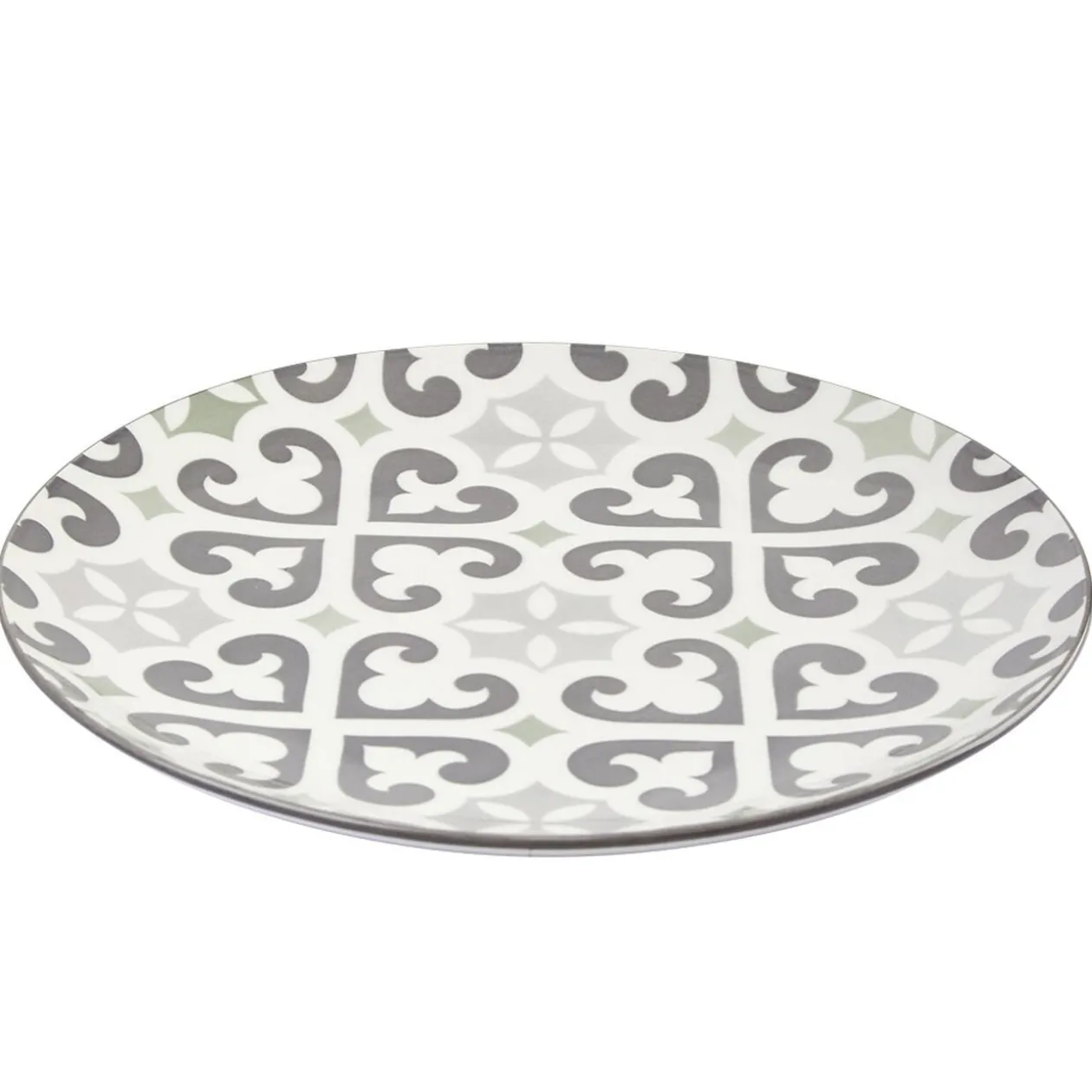 Assiette plate ronde motif carreau de ciment gris et blanc