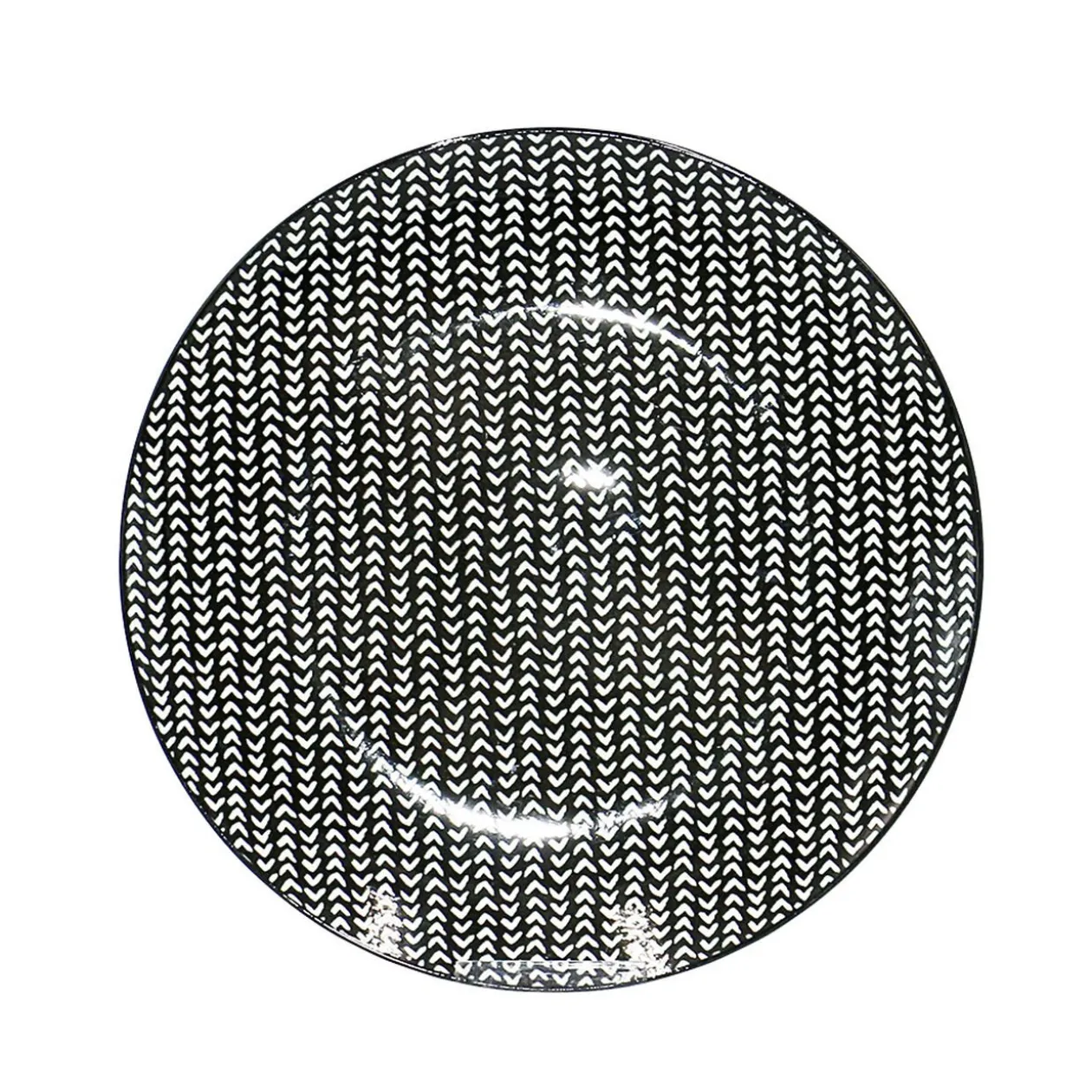 Assiette plate ronde noire à motif chevron blanc