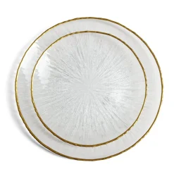 Assiette plate ronde verre transparent rebord doré Ø28cm