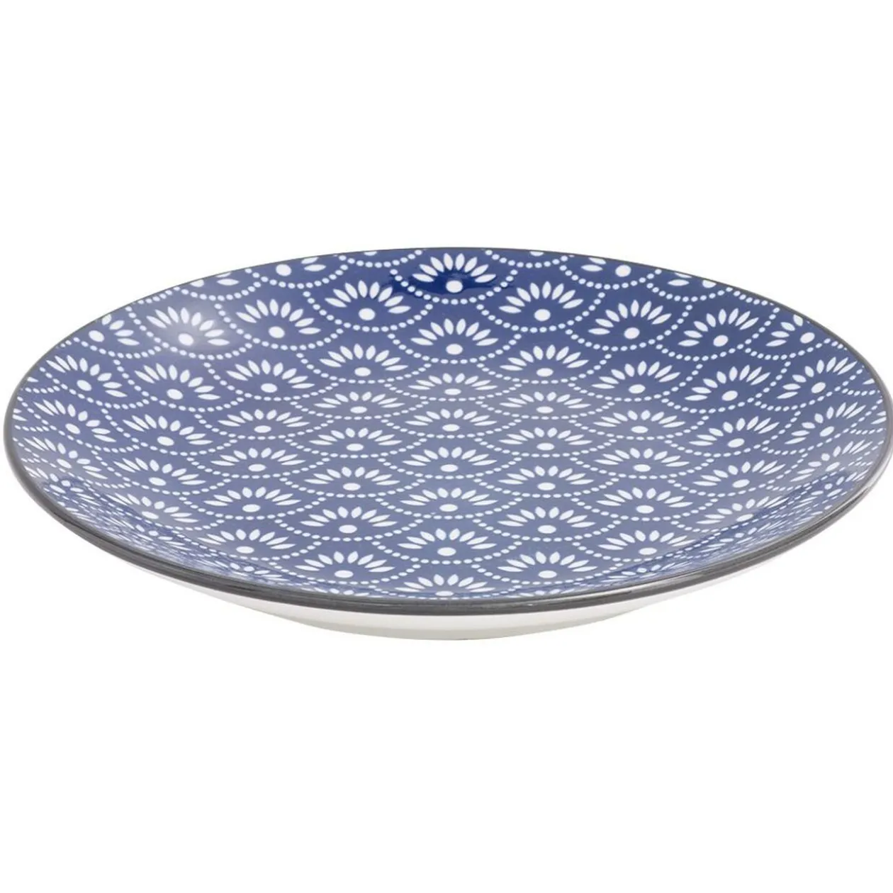 Assiette plate style japonais porcelaine bleu blanc