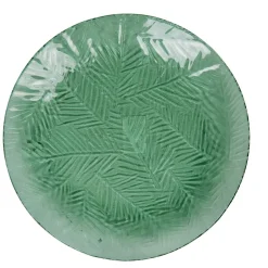 Assiette plate vert motif feuilles tropicales en relief