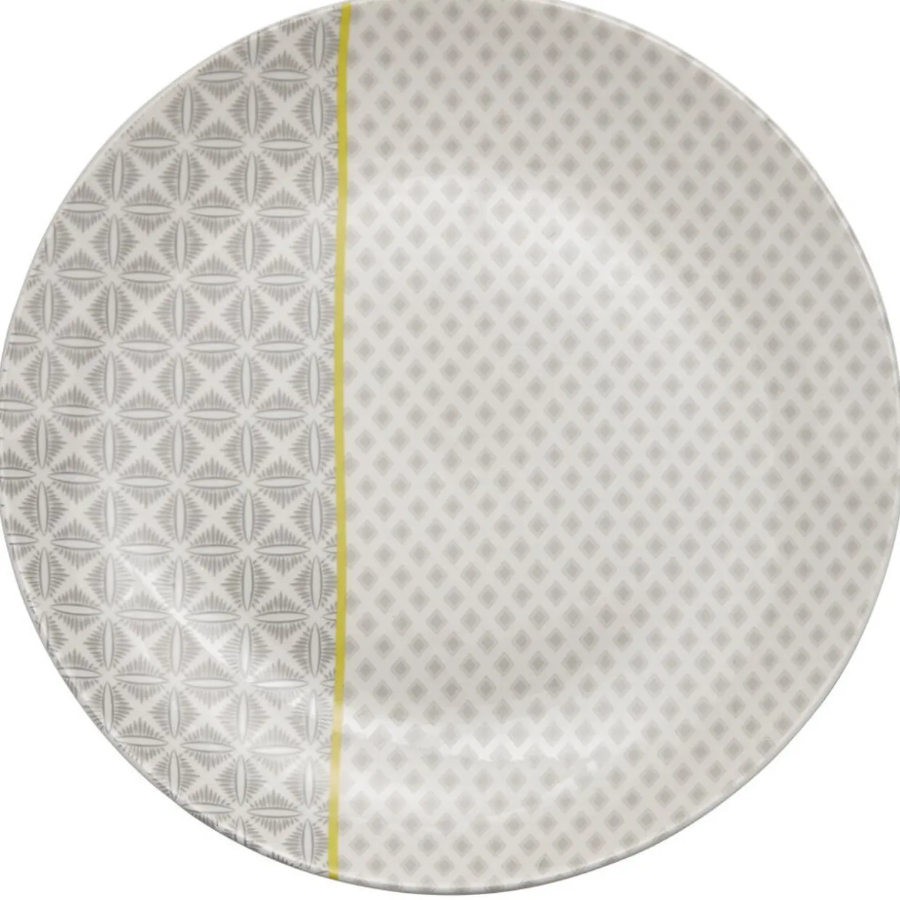 Assiette plate Zanzibar motif géométrique blanc et gris