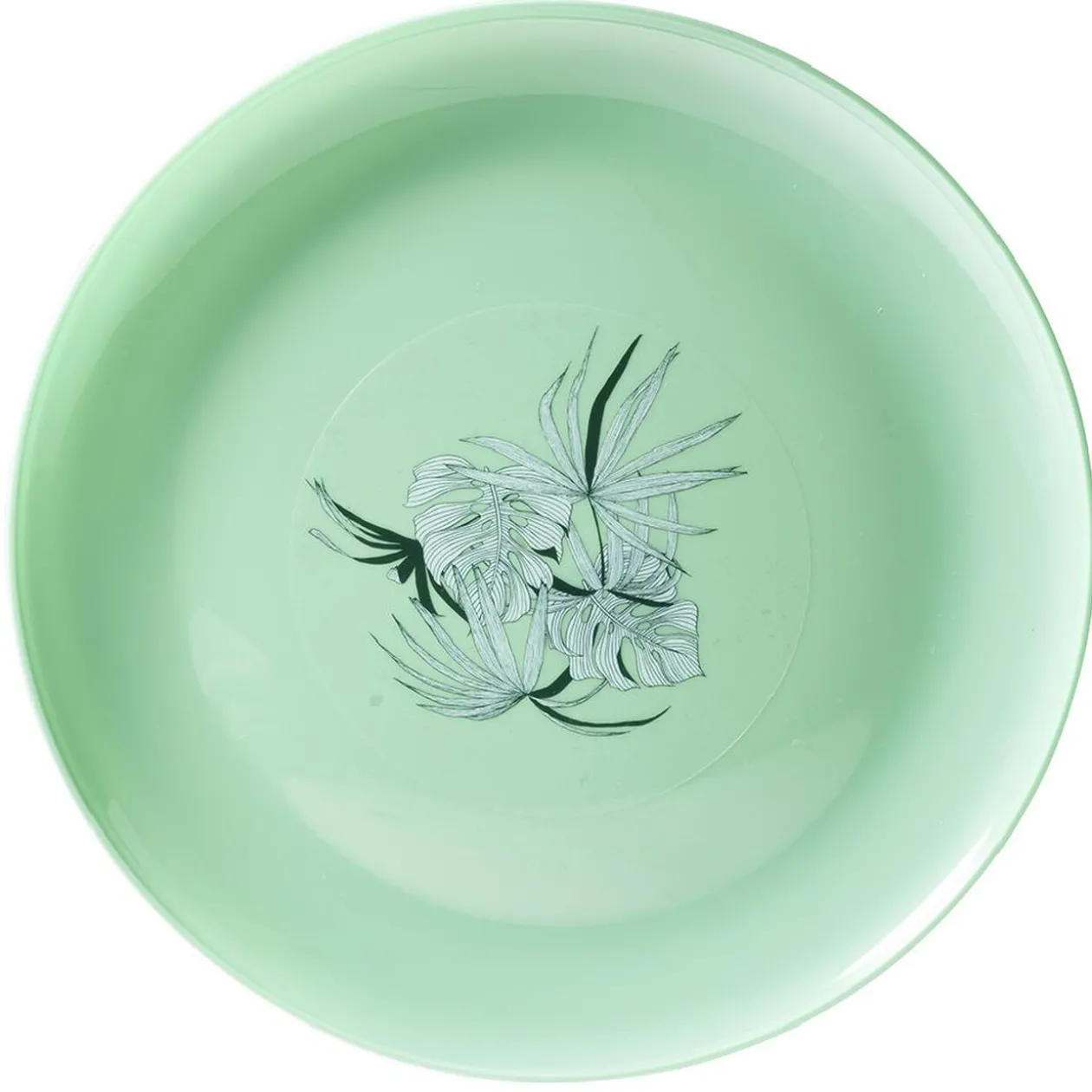 Assiette ronde en plastique décor feuillage