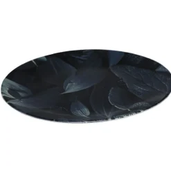 Assiette ronde plate décor feuillage vert noir