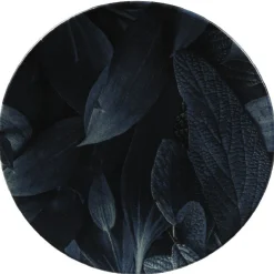 Assiette ronde plate motif feuillage vert noir
