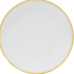Assiette ronde plate porcelaine blanc avec bord coloré x4