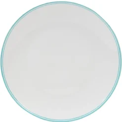 Assiette ronde plate porcelaine blanc avec bord coloré x4