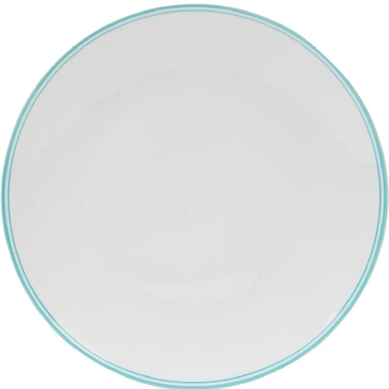 Assiette ronde plate porcelaine blanc avec bord coloré x4
