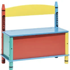Banc coffre à jouets enfant multicolore design crayons